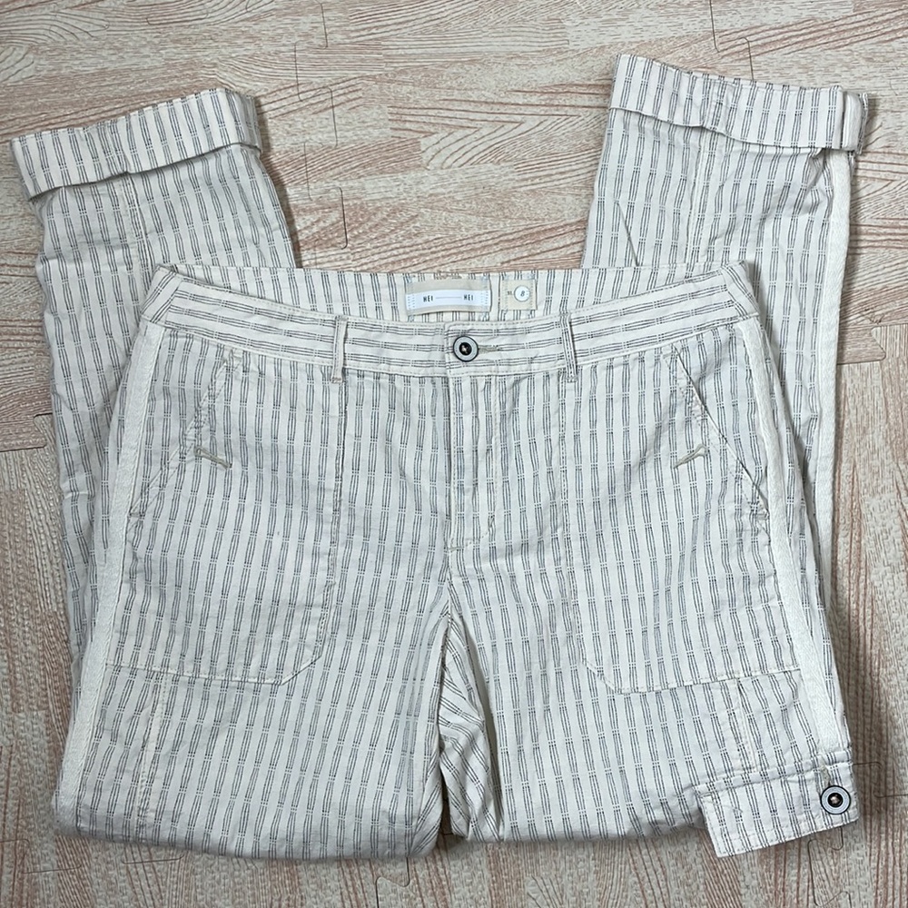 Anthropologie HEI HEI Cropped Cargo Pant cream Grey Super Cute Sz 8 -98% Cotton